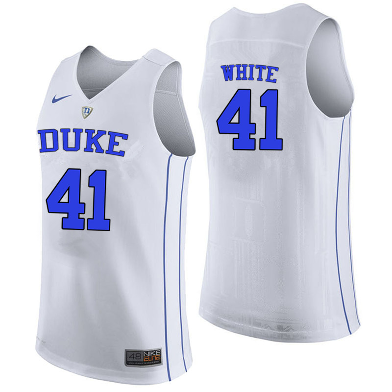 Men #41 Jack White Duke Blue Devils College Basketball Jerseys-White - Click Image to Close